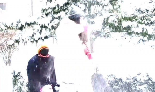 东北的冬天！赵继伟妻子晒二人玩雪视频：下雪啦！撒欢儿去